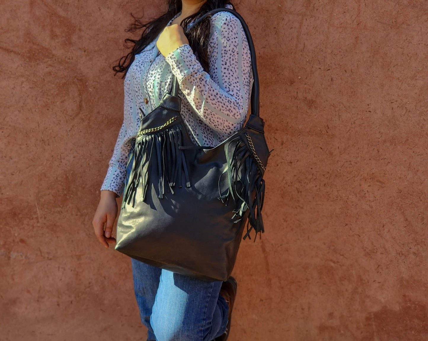 Boho Fringe Leather Bag