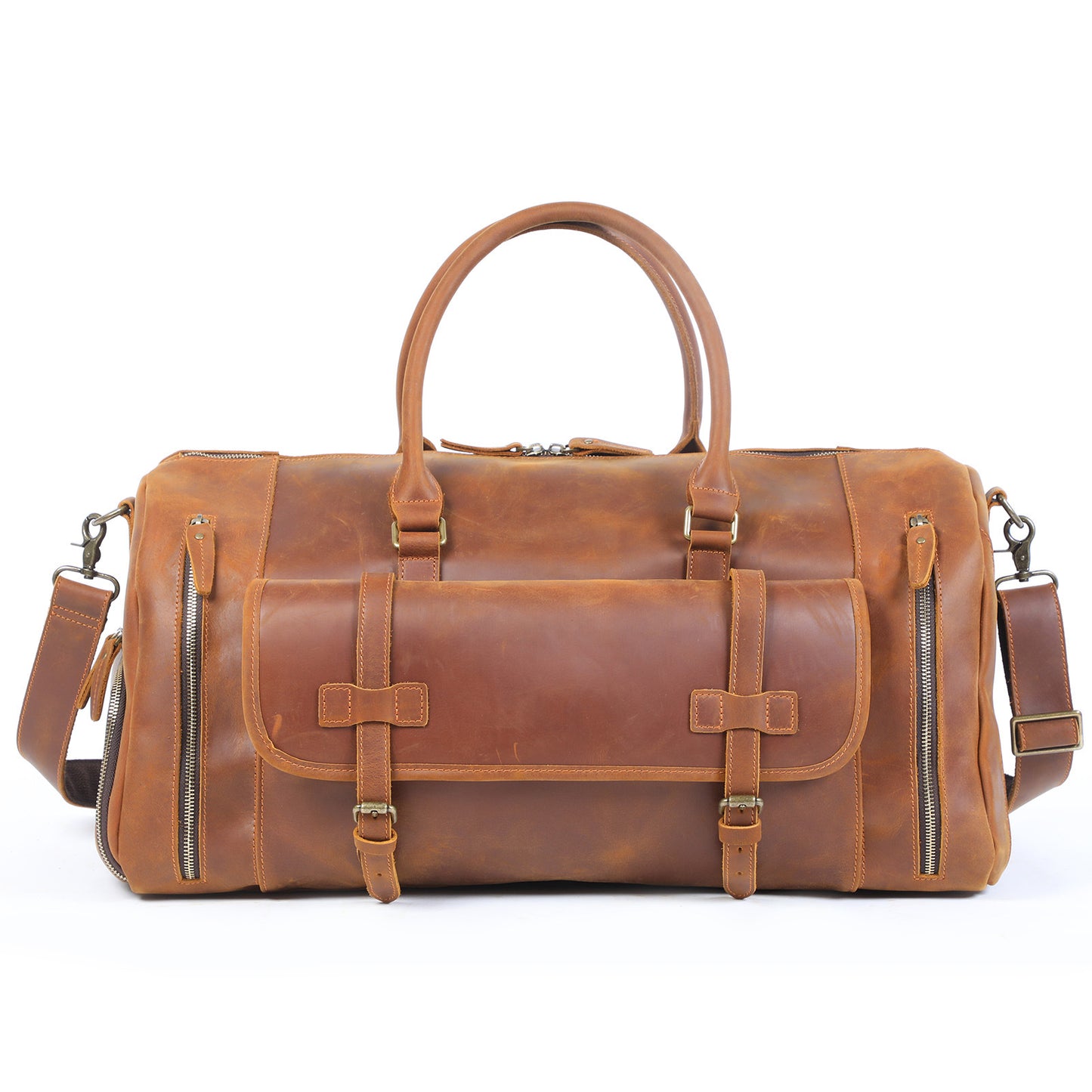 Leather duffel bag