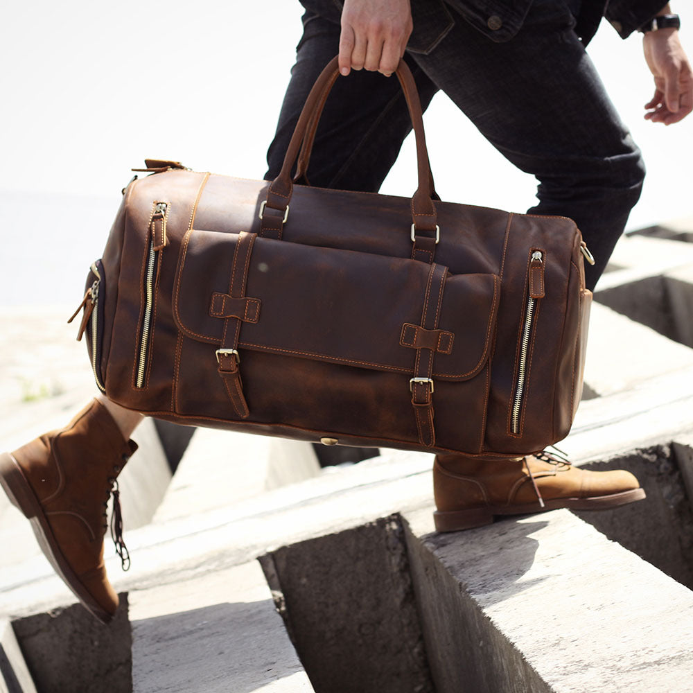 Leather duffel bag