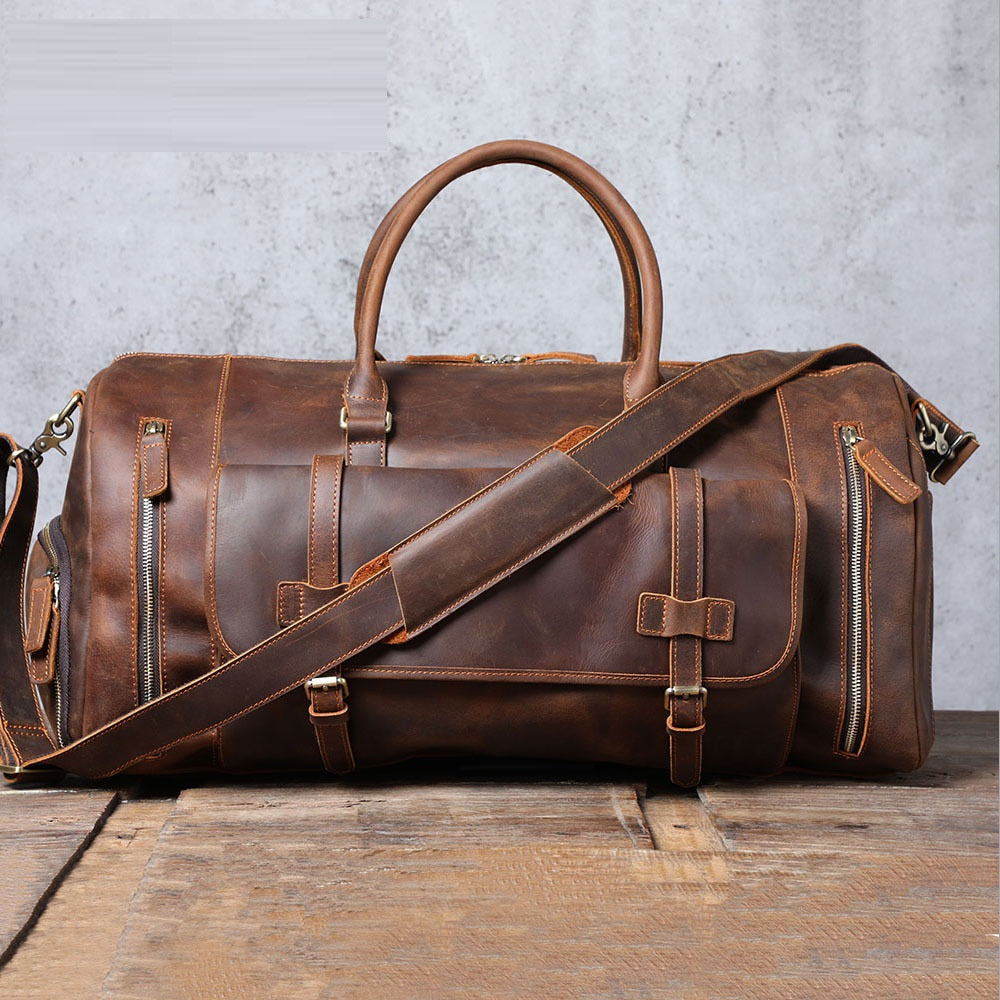 Leather duffel bag