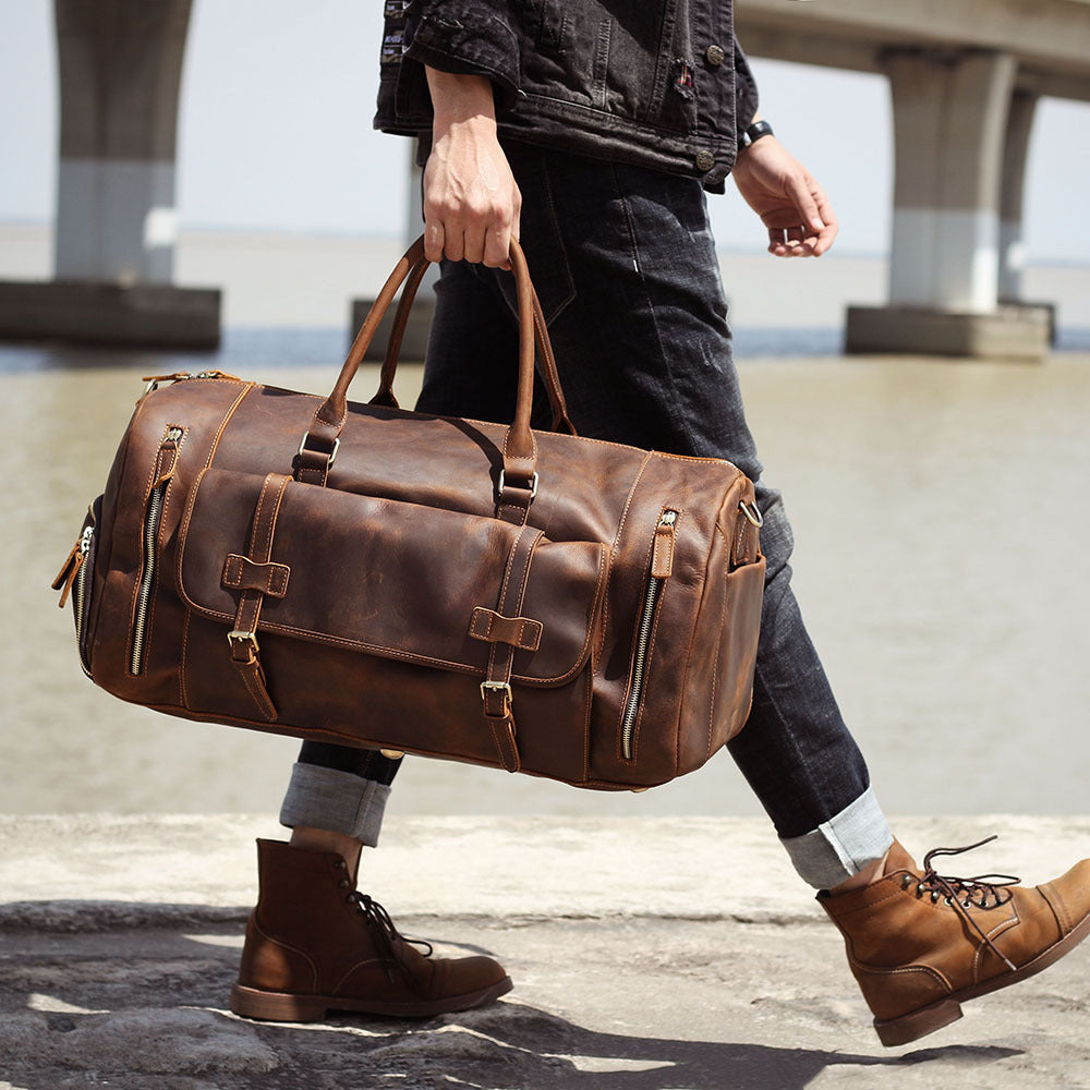 Leather duffel bag