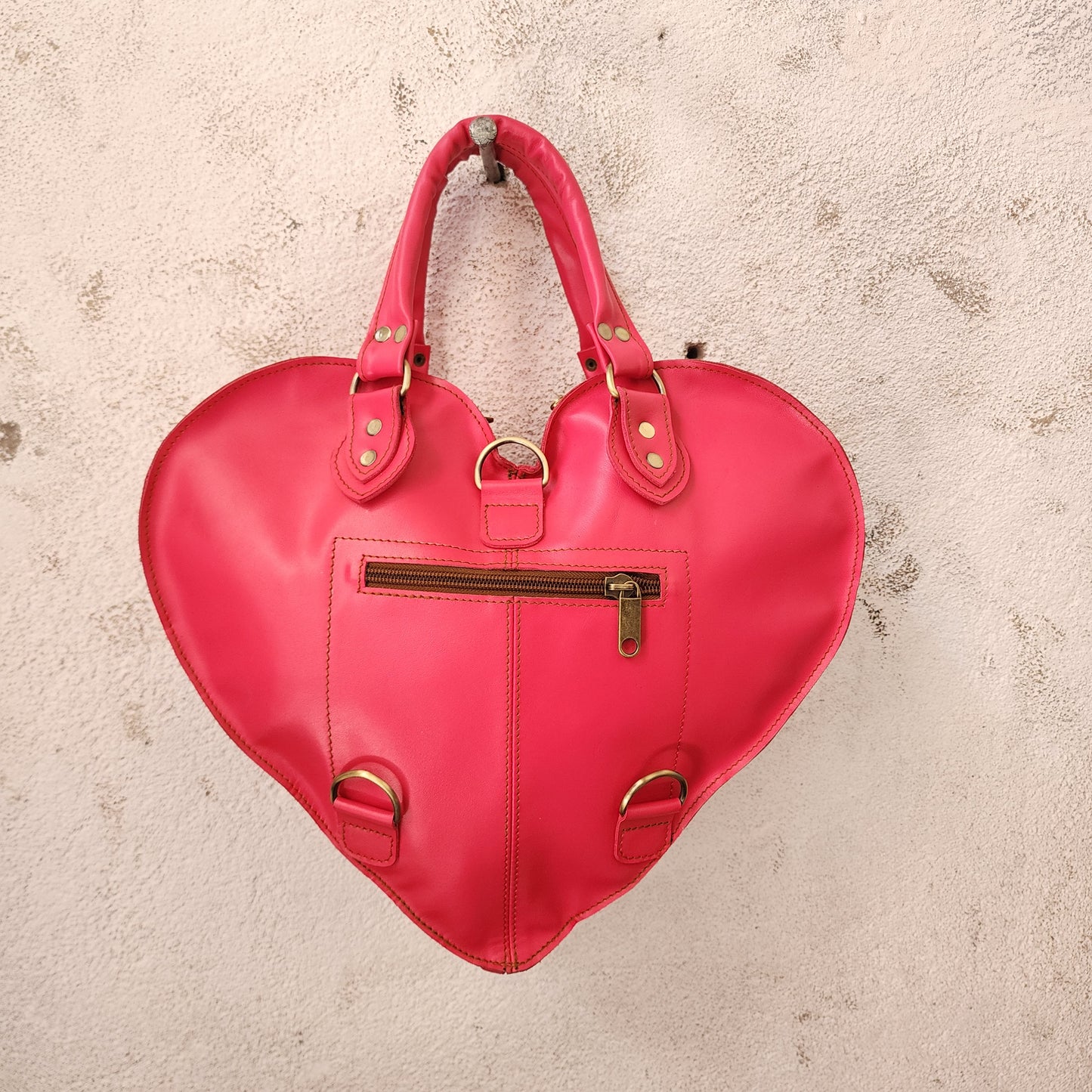 Pink Heart Leather Convertible Backpack