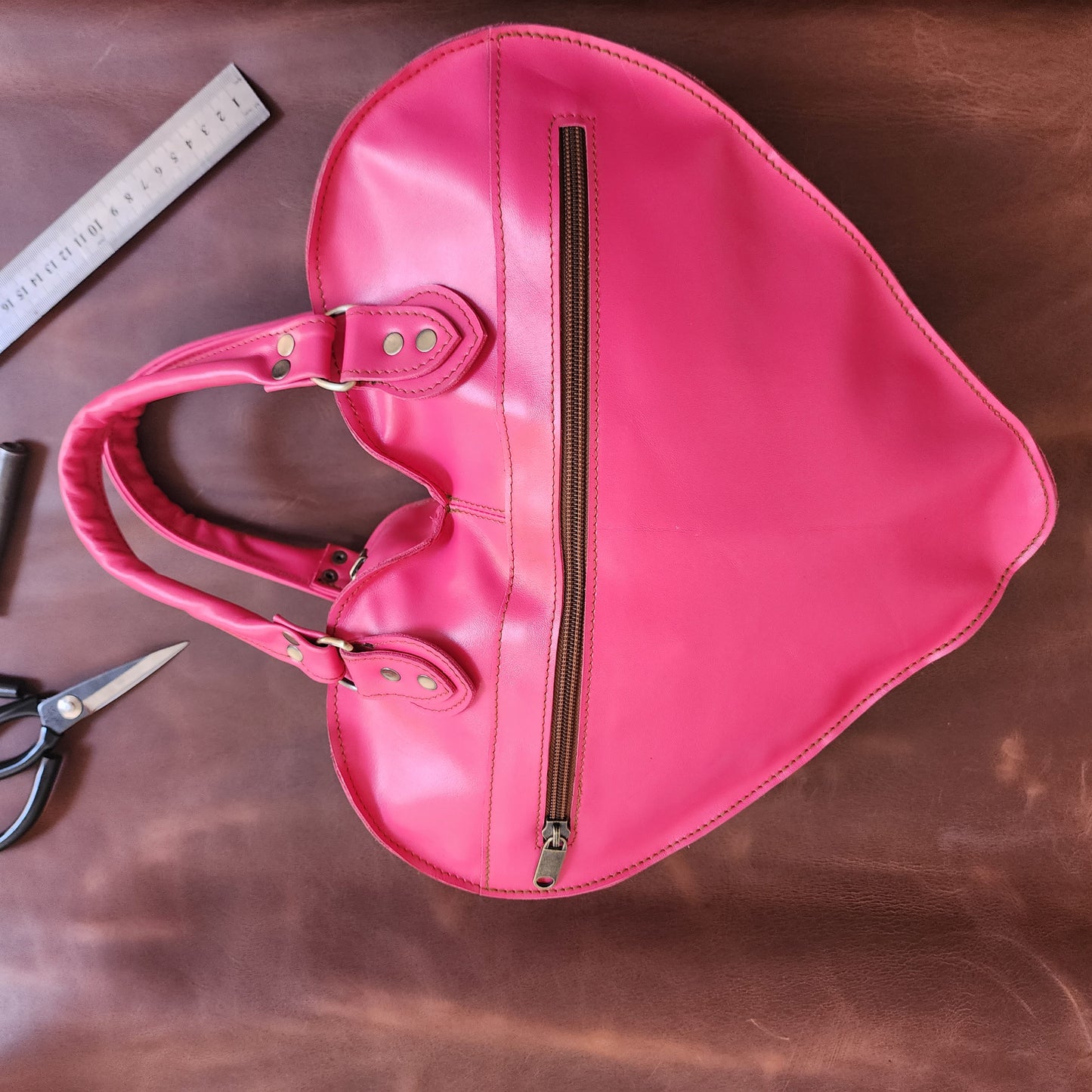 Pink Heart Leather Convertible Backpack