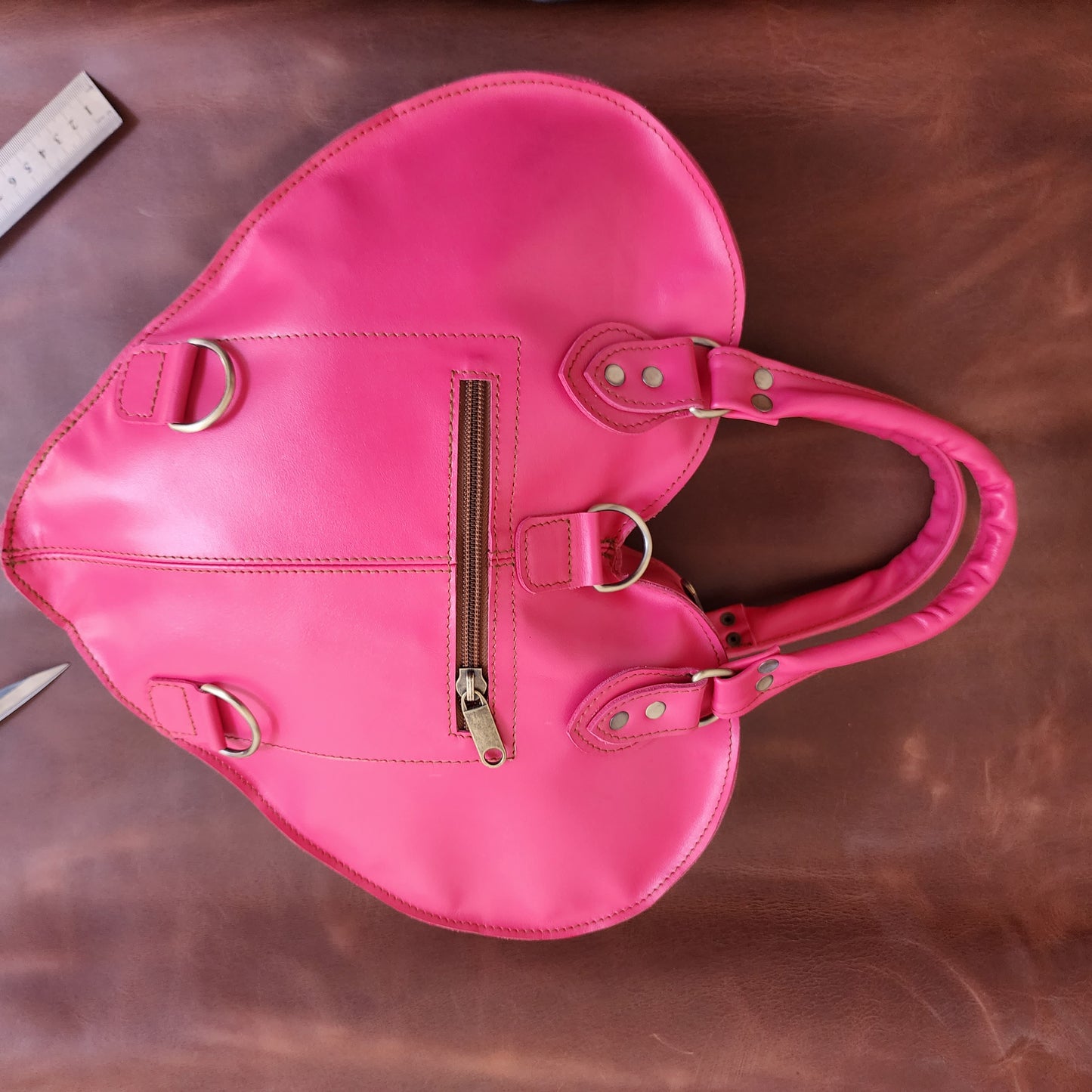 Pink Heart Leather Convertible Backpack