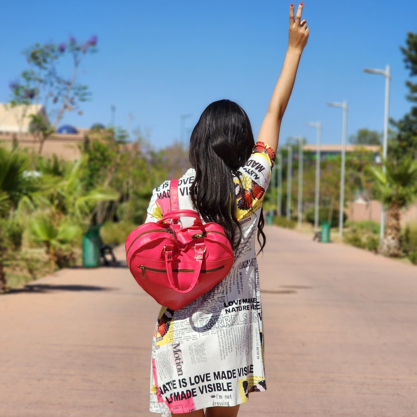 Pink Heart Leather Convertible Backpack