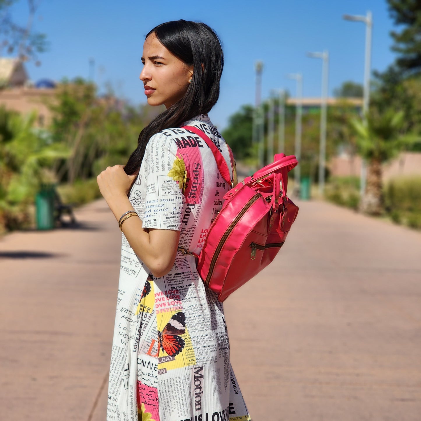 Pink Heart Leather Convertible Backpack