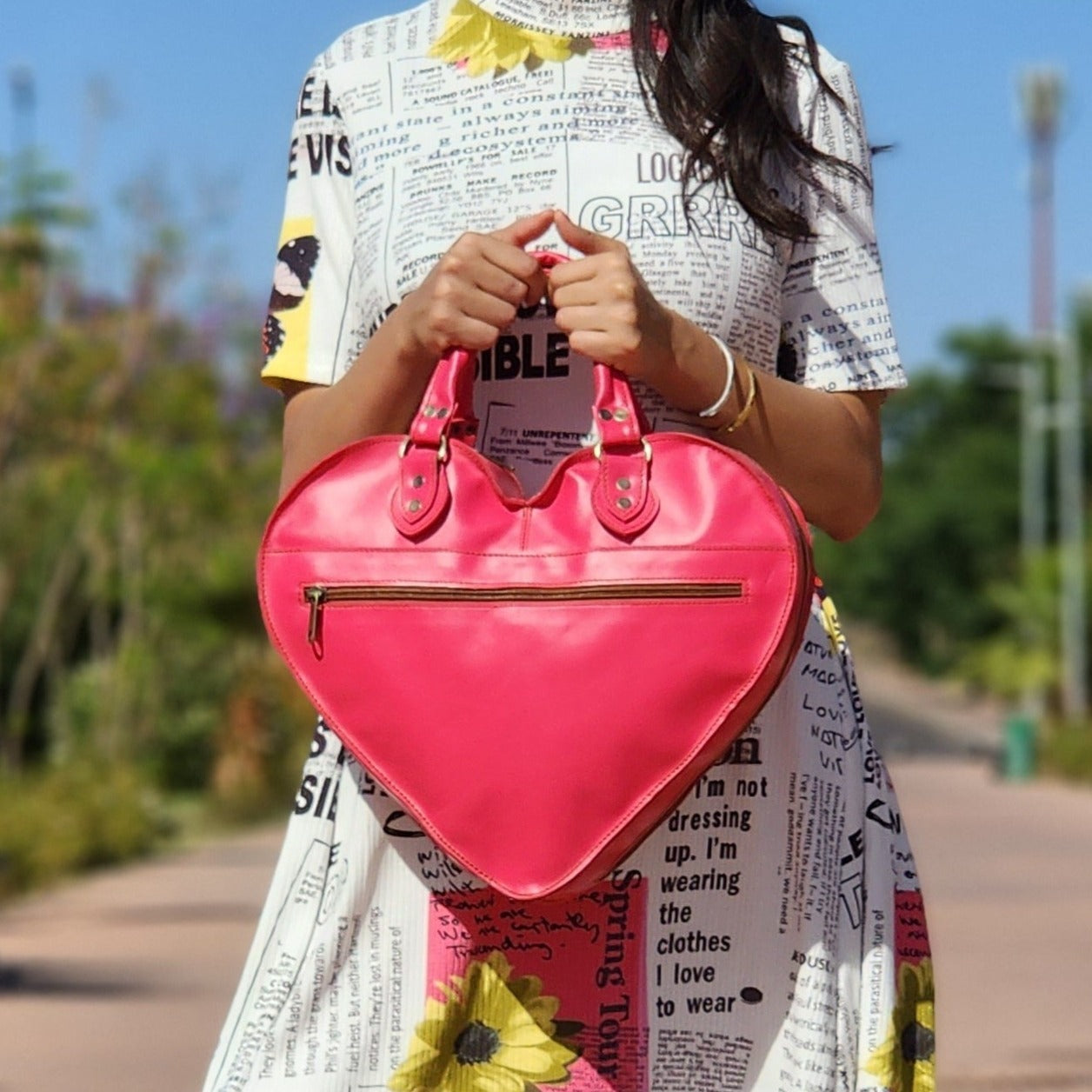 Pink Heart Leather Convertible Backpack