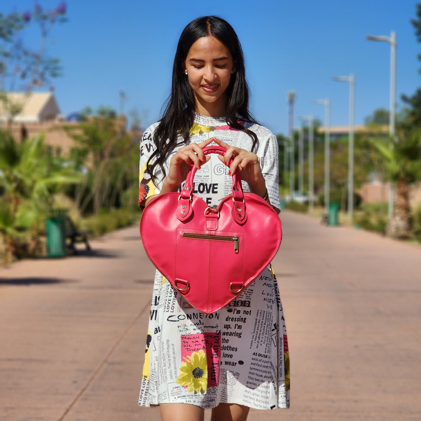 Pink Heart Leather Convertible Backpack