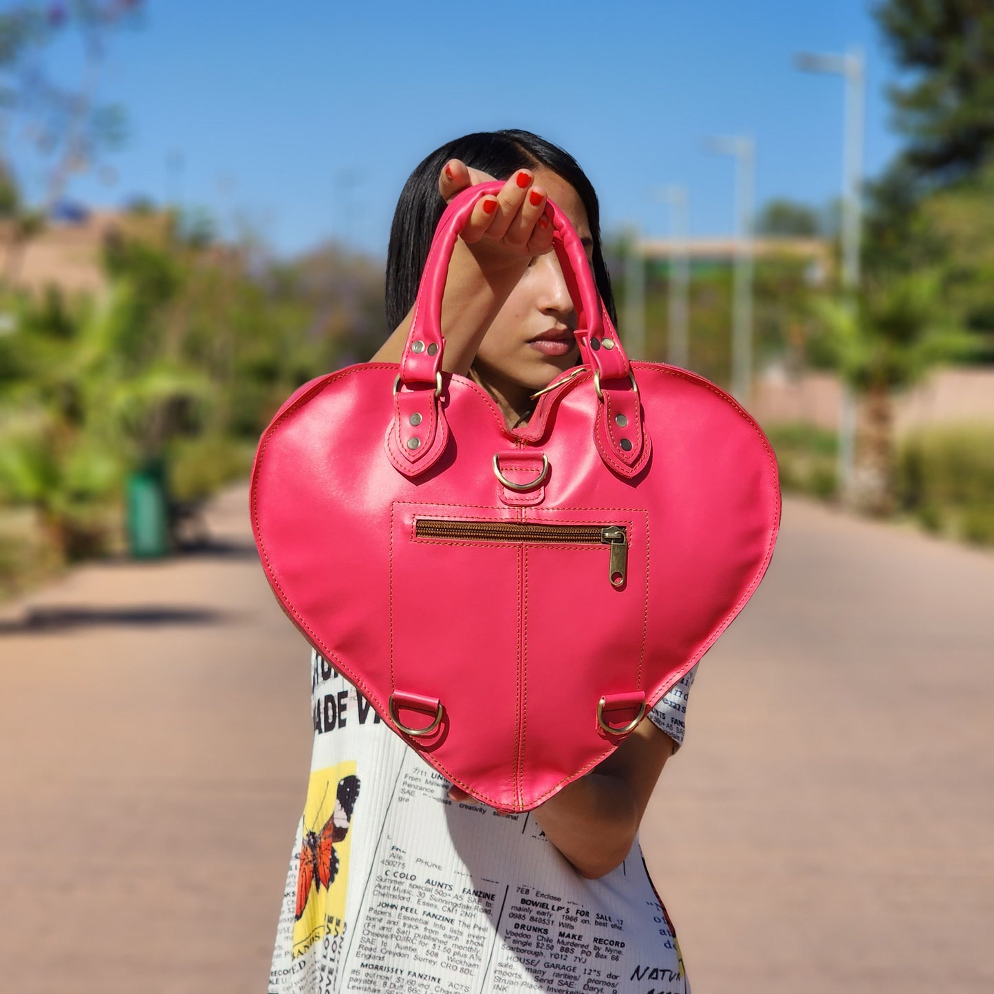 Pink Heart Leather Convertible Backpack