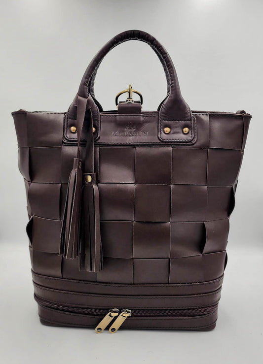 Woven Leather Bucket Tote