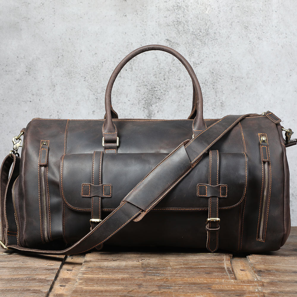 Leather duffel bag