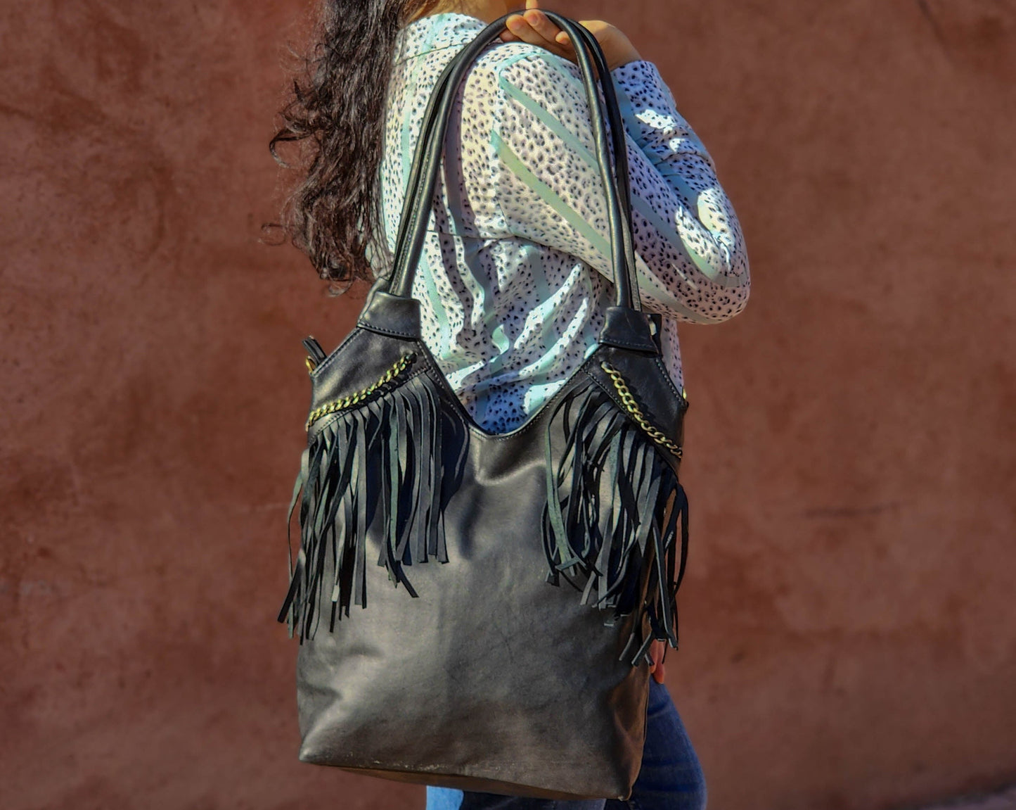 Boho Fringe Leather Bag