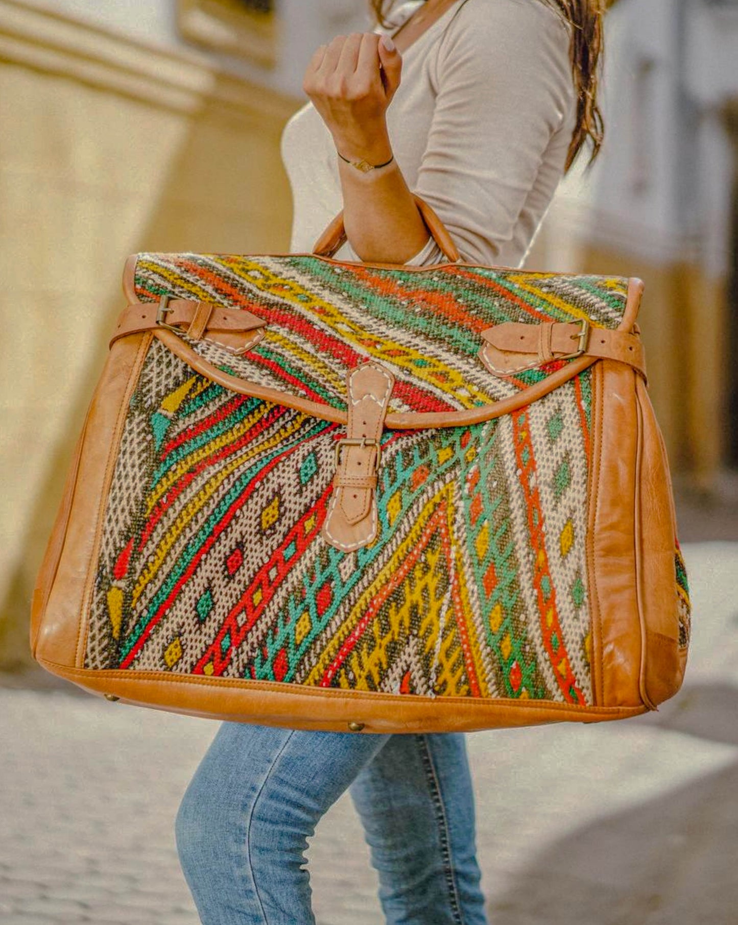 Large kilim duffel bag