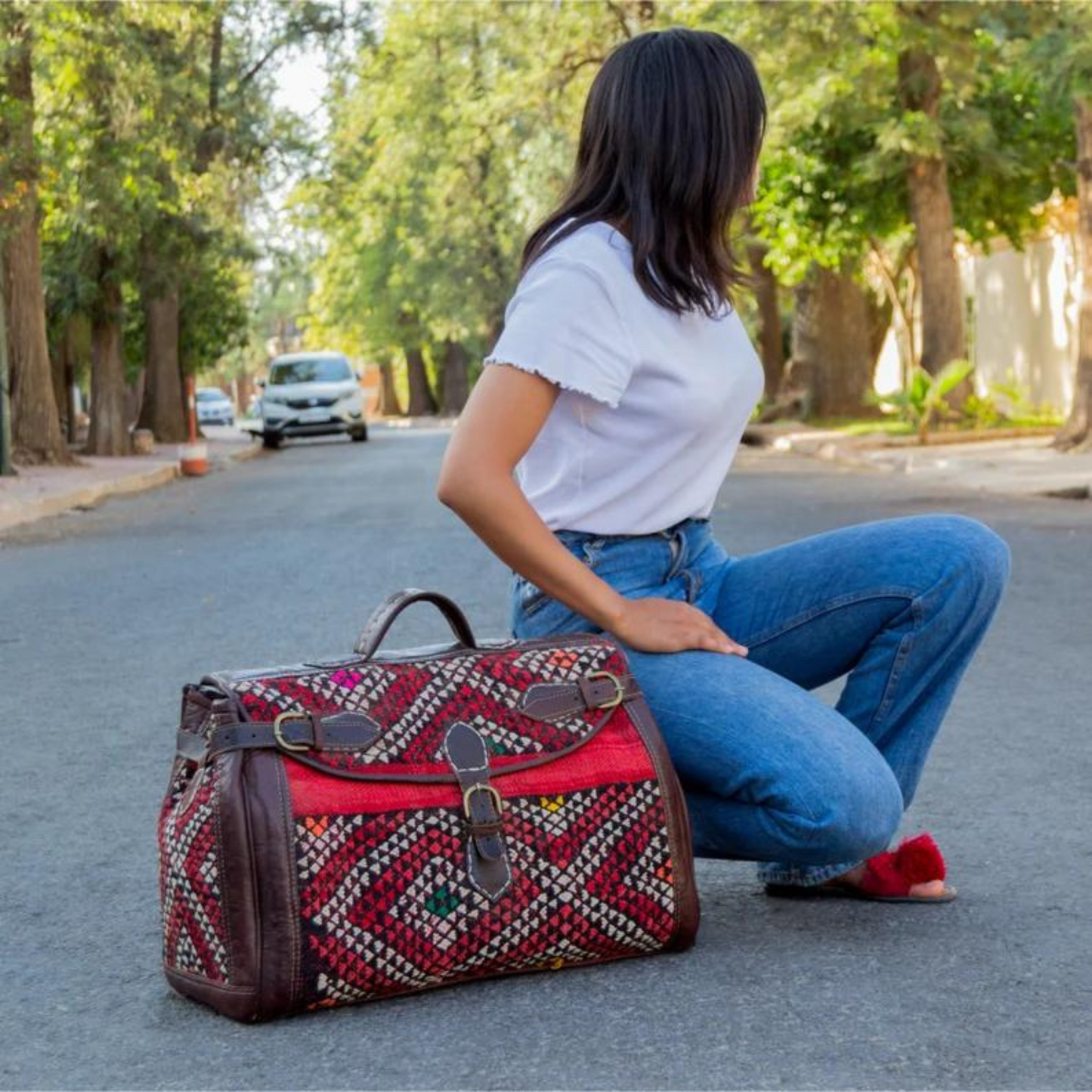 Large kilim duffel bag